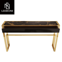 Table console de luxe à plateau en marbre et cadre en acier inoxydable doré, vente chaude