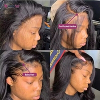 Perruque en cheveux humains vierges indiens bruts, densité 180%, avec dentelle frontale complète HD transparente naturelle, vente en gros
