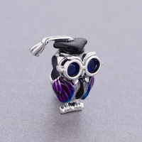 Breloques Pan Charms couleur argent, perles hibou filigrané intelligent avec lunettes, compatibles avec bracelet original, bijoux de remise de diplôme, Ne jamais abandonner, Berluque