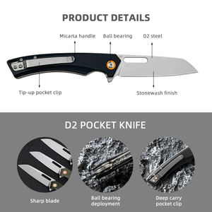 All'ingrosso Micarta manico di sopravvivenza coltelli Sheepfoot D2 lama campeggio caccia tattico pieghevole coltello tascabile - Product Image 3