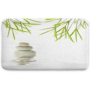 Nuevo estilo, alfombrilla de baño de lujo, decoración de piedra Zen para Spa, alfombra de baño, hoja de bambú verde, adoquines, rocas de jardín, alfombrilla de baño de franela suave antideslizante - Product Image 2