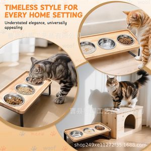 <b>Cat</b> <b>Bowl</b> Stand Wooden Elevated Feeding Station For <b>Cats</b> With Stainless Steel <b>Bowls</b> Natural Wood Color - Product Image 3