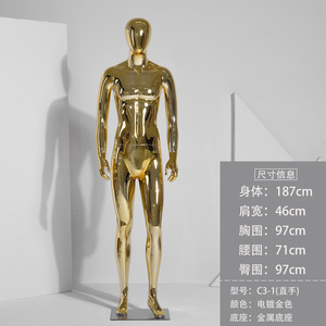 Manichino Maschile in Plastica Dorata <span class=keywords><strong>a</strong></span> Corpo Intero con Testa - Product Image 2