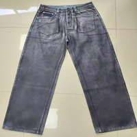 Jean de ville personnalisé pour hommes coupe droite super baggy vintage imprimé à la cire lavage sale denim enduit de cire échantillonné vintage