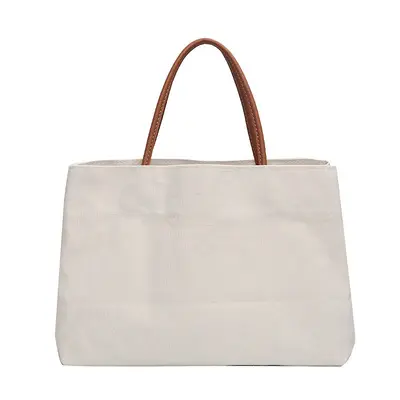 2021 New high-capacity, one-shoulder canvas bag with leather handle, simple hand bag, solid color tote bag for ladies