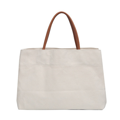 2021 New High-capacity, One-shoulder Canvas Bag with Leather Handle, Simple Hand Bag, Solid Color Tote Bag for Ladies