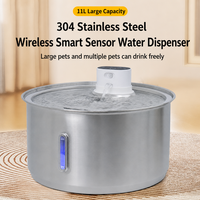 Fontaine à eau sans fil extra-large 11L en acier inoxydable 304 pour plusieurs animaux domestiques, rechargeable par USB, à induction, vente en gros OEM