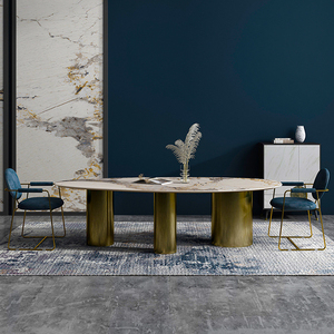 Đồ Nội Thất Gia Đình Bán Chạy Bàn Ăn Bằng Đá Thiêu Kết Hình Bầu Dục Sang Trọng Nhẹ Đế Thép Không Gỉ Hiện Đại - Product Image 3