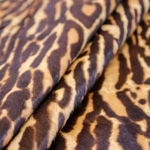 2024 New Design Real Animal Leather Hide Hair On Wild Cat Print Brown Cowhide