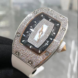 Reloj Mecánico de Mujer con Diseño de Diamantes, Caja de Cerámica Blanca, Correa de Goma Blanca, Reloj de Lujo para Dama - Product Image 2