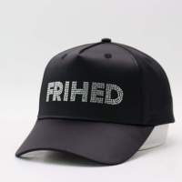 Casquette de camionneur à profil haut à 5 panneaux avec logo personnalisé en cristal, ruban d'impression et boucle avec logo laser