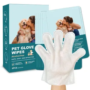Individually Packed Plant Based No Rinse Waterless Disposable Pet Cleaning Gloves Wipes For Dogs And Cats