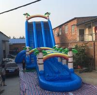 Prix de gros Toboggan aquatique gonflable géant en PVC de 0,55 mm, type montagnes russes, avec château gonflable combiné et zone de saut, motif palmier