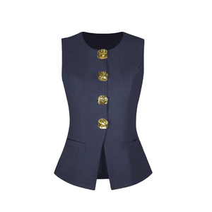 Nouveau débardeur pour femme, sans manches, col rond, tricoté, décontracté, respirant, tendance, élégant, cintré à la taille, couleur unie - Product Image 6