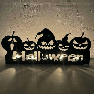Halloween Metal Silhouette <b>Light</b> Block – Spooky Jack-O'-<b>Lantern</b> Table Accent perfect blend of eerie charm and modern style - Product Image 1