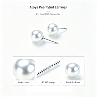 Pendientes de perlas de agua de mar japonesas de platino PT950, pendientes de perlas redondas perfectas con brillo de espejo de 8,5-9 mm para mujer