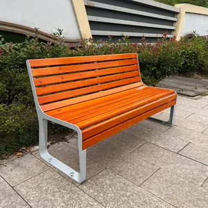 Moderne Aluminium Casted Bankje Teak Bank Buiten Meubilair Houten Banken Voor Openbaar Park