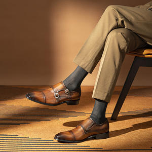 Nuevos zapatos monk de estilo británico con forro de cuero y punta en pico para uso formal y de negocios. - Product Image 1