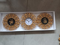 Set Jam Dinding Islami Emas Logo Kustom Kaligrafi Arab 3 Buah Grosir Dekorasi Rumah Set Jam Dinding Arab Emas Dekoratif