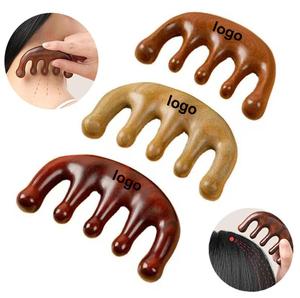 Peigne en bois à dents larges méridien à cinq dents poignée en bois de santal vert pour le <span class=keywords><strong>massage</strong></span> du cuir chevelu des femmes et des hommes - Product Image 3