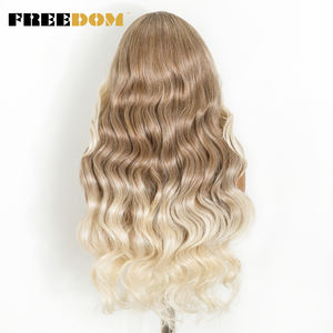 Freedom 13x4 perruque avant en dentelle synthétique pour femmes 30 pouces de Long vague de corps pour Ombre brun blond point culminant <span class=keywords><strong>Cosplay</strong></span> perruques petit - Product Image 5