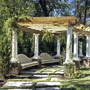 BLVE现代户外花园装饰大尺寸手工雕刻天然石材罗马风格白色大理石凉亭柱