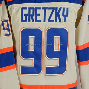 Maillot de hockey Zach <span class=keywords><strong>Hyman</strong></span> beige clair alternatif, qualité supérieure, cousu, prêt à être expédié depuis Edmonton - Product Image 2