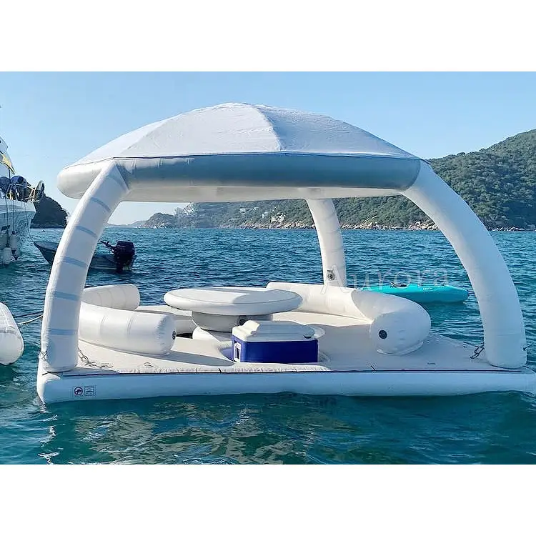 Tente de bateau gonflable d'île flottante jeu d'eau de soleil plate-forme de salon d'abri plate-forme d'eau gonflable