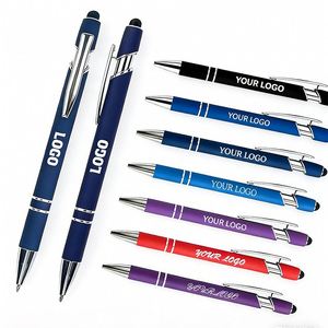 Stylo publicitaire en aluminium avec pointe tactile en caoutchouc souple, personnalisable avec logo, idéal pour les cadeaux d'entreprise et les écrans tactiles de téléphone. - Product Image 1