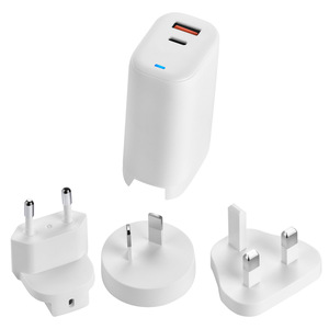 GaN PD Charger 65W Dual <b>Type</b> <b>C</b> Ports Interchangeable <b>Plug</b> Travel <b>Adapter</b> Multi Country Compatibility White - Product Image 1