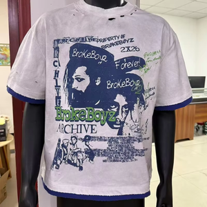 T-shirt vintage surdimensionné à col rond en coton 100% imprimé noir délavé, avec blocs de couleur et effet vieilli, pour homme - Product Image 1