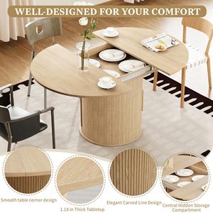 Mesa de Comedor Extensible Ovalada SENYU de Estilo Nórdico Moderno, Ahorra Espacio, con MDF y Metal, de 47 a 63 Pulgadas, para 4-8 Personas, Muebles para Comedor - Product Image 2