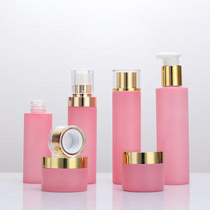 Bộ lọ và hũ mỹ phẩm màu hồng mờ, nắp vặn, lọ toner đựng lotion, hũ đựng mỹ phẩm, bộ bao bì mỹ phẩm - Product Image 1