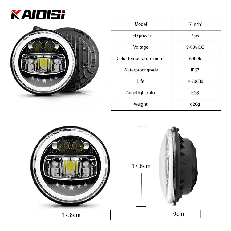 Iluminación de conducción JK para coche y motocicleta, YJ faro Led de 75W, RGB, redondo, ámbar, todoterreno, 7 pulgadas, JK CK