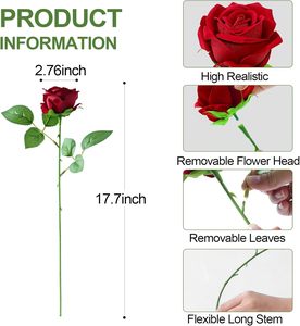 <span class=keywords><strong>Rosas</strong></span> <span class=keywords><strong>Rojas</strong></span> Artificiales de Tacto Real, Tallos de Terciopelo Plástico, Venta al por Mayor, Decoración para el Hogar, Bodas, Fiestas, Día de la Madre - Product Image 2