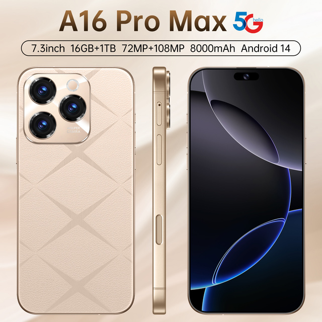 5G Android Smartphone 16 Pro Max 16GB RAM 1TB ROM Dual Sim 7.3 Inch Display 72MP+108MP Camera Phone