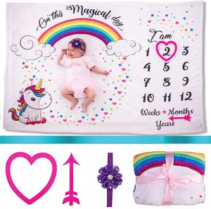 Suave cálido acogedor lindo personalizado Floral calendario Arco Iris años accesorios unicornio Minky bebé mensual hito Manta - Product Image 4