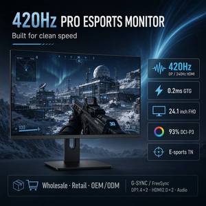 Vente en gros Nouvel écran de jeu 420Hz 24,1 pouces 1920x1080 FHD <span class=keywords><strong>TN</strong></span> <span class=keywords><strong>93</strong></span>% DCI-P3 HDR G-Sync FreeSync DP OEM Factory - Product Image 1