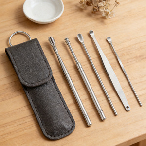 6-piece ear cleaning tool set with keychain, spiral ear pick, ear cleaning tool, ear pick, ear scraper, and ear cleaning kit - Product Image 2