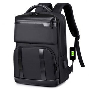 Venta caliente logotipo personalizado Puerto USB mochila de gran capacidad de 15,6 pulgadas impermeable PU diseño expandible Oxford poliéster cremallera para - Product Image 1