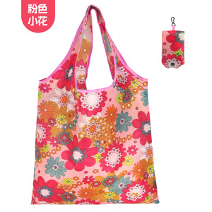 Pink Floral Polyester <b>Foldable</b> Shopping <b>Bag</b> Large Size Shoulder Handle For Groceries - Product Image 1