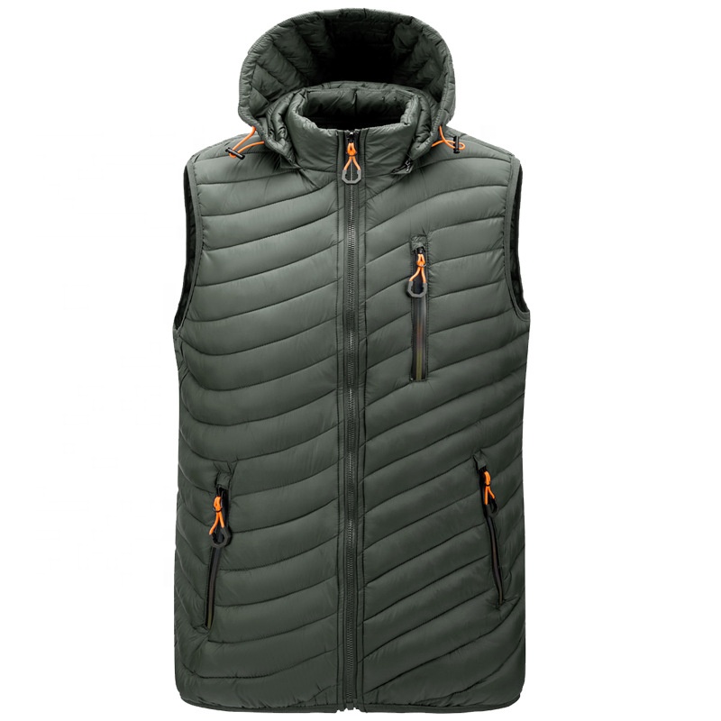 Chaleco con capucha gruesa para hombre gorro de invierno desmontable cálido acolchado de algod HON Chaleco con capucha gruesa para hombre gorro de invierno desmontable cálido acolchado de algod HON