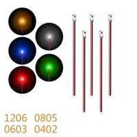 LED OEM DC 3V 5V 12V 0402 0603 0805 1206 avec câble de connexion SMD pré-câblé RGB pleine couleur pour maquette de train, micro-railway, diode câblée