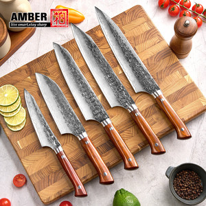 Ensemble de couteaux de cuisine japonais en acier Damas forgé à la main, 1 à 5 pièces, lame pleine, acier super résistant, Santoku, utilitaire, chef, pour la cuisine - Product Image 2