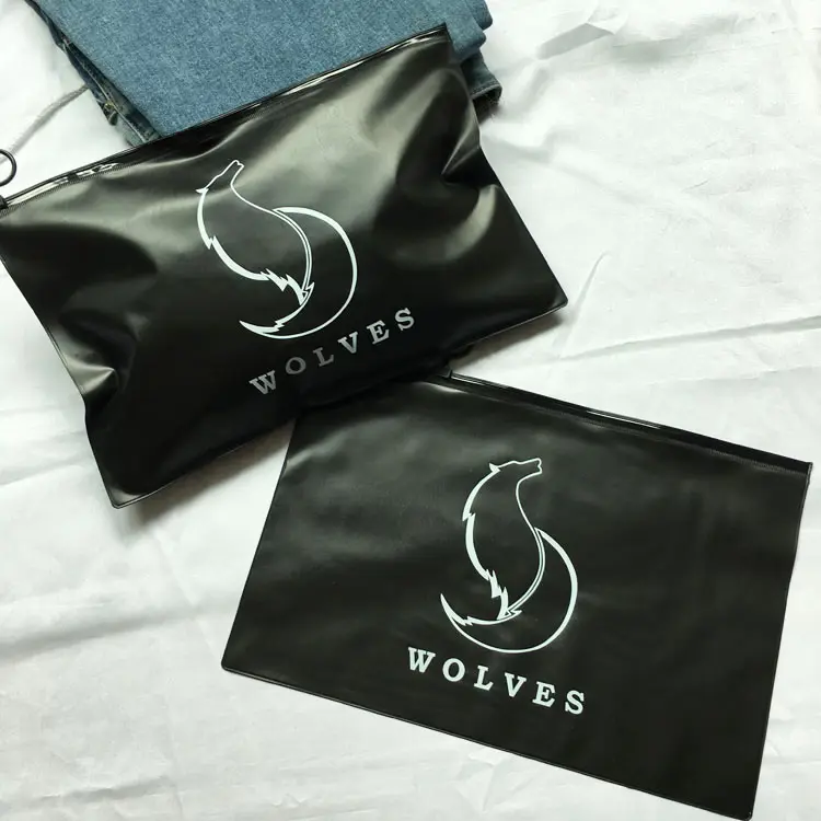 Kunden spezifische Verpackung für Kleidung Zip-Lock-Taschen Schwarze Farbe PVC Dicke Plastiktüten mit Logos Badeanzug/Haar verpackungs tasche