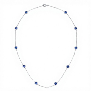 Collar de Zafiro Azul con Cadena Minimalista de Plata de Ley 925, Elegante Collar con Gema Redonda Engastada en Bisel para Mujer - Product Image 2