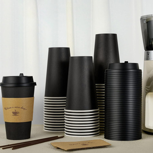 Tapas de vasos de papel de café desechables reciclables de pared única para bebidas de chocolate caliente para uso en restaurante familiar en relieve negro - Product Image 4