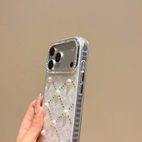 Étui de téléphone de luxe avec imprimé nœud et strass brillants, avec dragonne amovible en perles pour iPhone 17 16 15 14 13 Pro Max