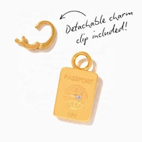 Pendentif de voyage en forme de valise d'avion et de passeport en acier inoxydable plaqué or 18 carats avec zircon, pour la création de bijoux DIY