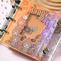 Cuaderno de Anillas Transparente A8 con Diseño de Dibujos Animados, Bolsillo para Tarjetas y Fotos, Personalizable, Agenda para Estudiantes, Venta al Por Mayor